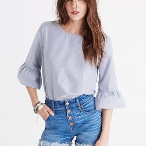 Madewell Striped Pin Stripe Blue Bell Sleeve Long Sleeve Boxy Blouse